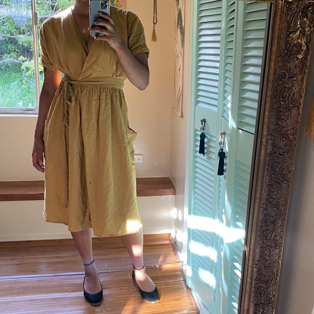 UO Gabrielle Linen Wrap Midi dress